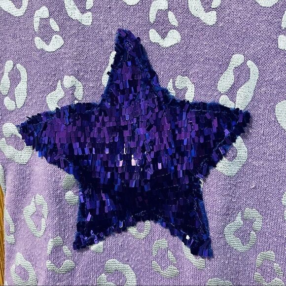 Piper purple white print shiny sequin star three quarter sleeve shirt top 6 6X - Picture 2 of 6